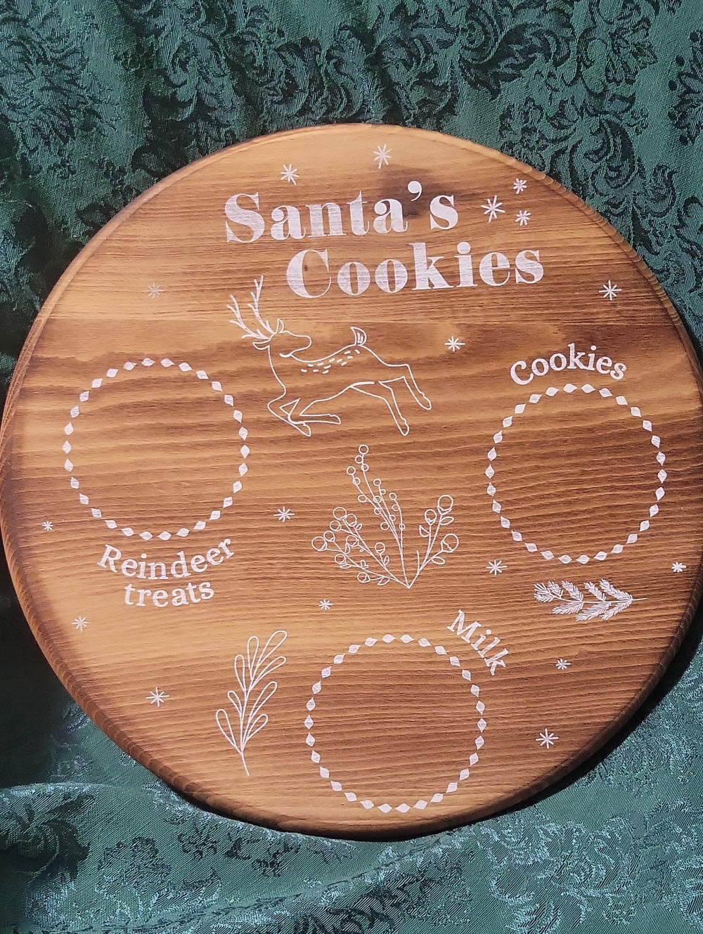 Santa's Cookies Wooden Serving Board - Brown 12" Round
